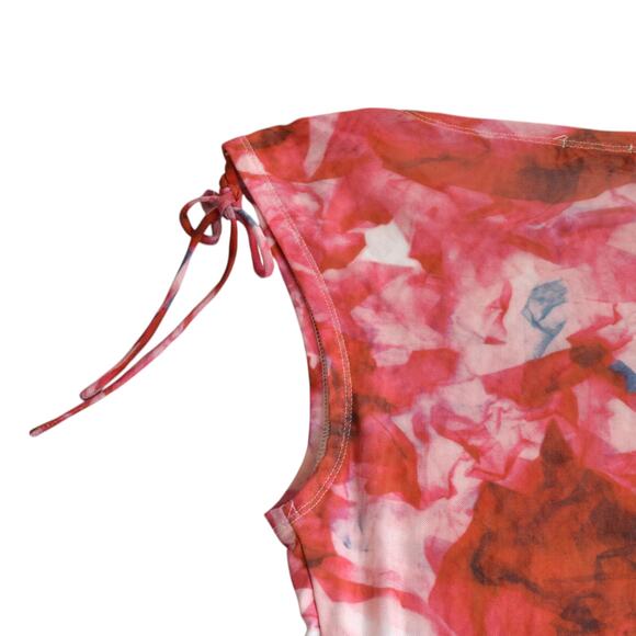 White Fox Red Abstract Mesh Tank Top Y2K Tie Shoulder Size M - Picture 4 of 4